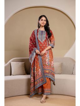 BERRYLICIOUS - Embroidered Printed Asymmetric Kurta with Palazzo and Dupatta