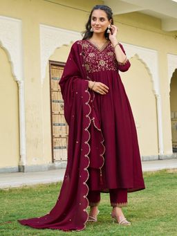 BERRYLICIOUS - Embroidered Flared Anarkali Kurta with Pant and Dupatta