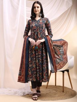 BERRYLICIOUS - Paisley Printed Angarkha Style Kurta with Pant and Dupatta