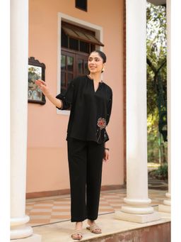 SAVI - Black Cotton Embroidered Co-Ord Set