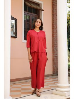 SAVI - Red Cotton Detailed Co-Ord Set