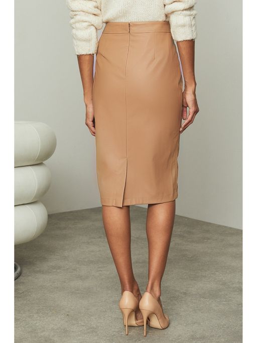 Buy Lipsy Tan Faux Leather Skirt (6) Online - Main Image