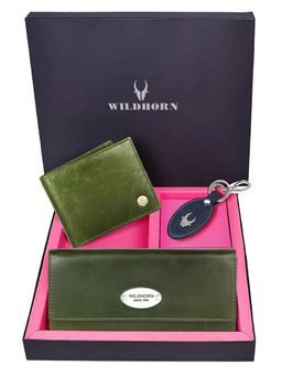 WILDHORN - Premium Leather Ladies Wallet, Mens Wallet and Keychain Gift -1K_GNC_2052GNC_K (Set of 3)