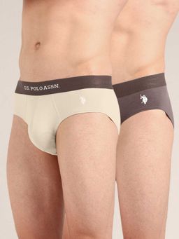 U.S. POLO ASSN. - Multi-Color Solid Plain Elastic Brief (Pack of 2)