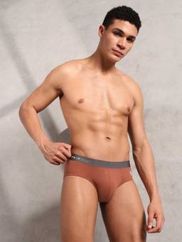U.S. POLO ASSN. - Brown Solid Plain Elastic Brief