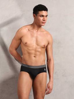 U.S. POLO ASSN. - Black Solid Plain Elastic Brief