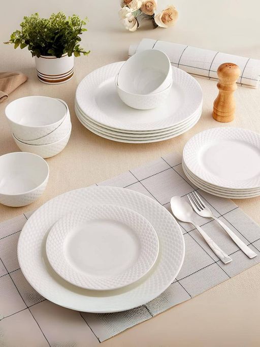 Ceramic 18 Piece Plate Set 18 Pc Dinner Set Rnd Gold Leela