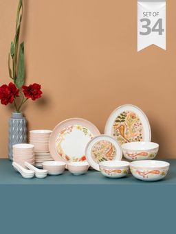 CLAY CRAFT - Fine Ceramic Floral Dinner Set - 34 Pieces