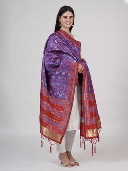 MUFFLY - Women's Floral Purple Silk Blend Dupatta