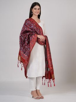 MUFFLY - Women's Floral Blue Silk Blend Dupatta