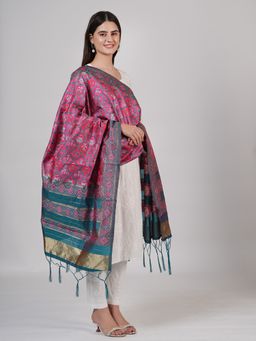 MUFFLY - Women's Floral Pink Silk Blend Dupatta