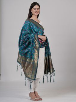 MUFFLY - Women's Kashmiri Floral Green Silk Blend Dupatta