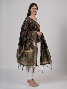 MUFFLY - Women's Kashmiri Floral Black Silk Blend Dupatta