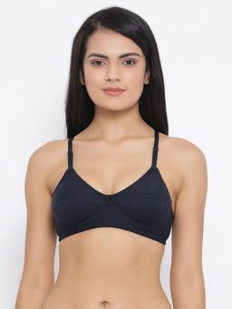 Clovia - Cotton Spandex Solid Non-Padded Full Cup Wire Free Everyday Bra - Dark Blue