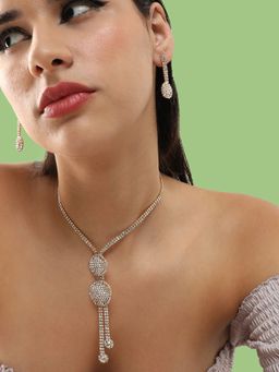 Sohi - Gold Plated Party Designer Stone Necklace and Earrings Set