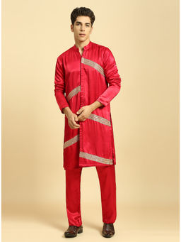 Masumi Mewawalla - Red Embroidered Kurta with Pant (Set of 2)