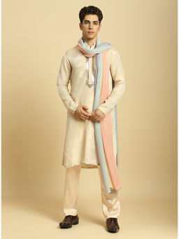 Masumi Mewawalla - Cream Tissue Kurta with Pant and Ombre Dupatta (Set of 3)