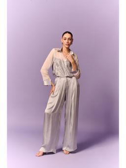 EMBLAZE - Grey Pleated Fabric Patch Organza Co-Ord (Set of 2)
