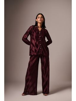 EMBLAZE - Wine Pleated Textured Co-Ord (Set of 2)
