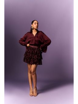 EMBLAZE - Wine Layered Skirt and Shirt (Set of 2)
