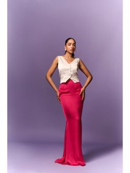 EMBLAZE - White Solid Vest Coat with Hot Pink Skirt (Set of 2)