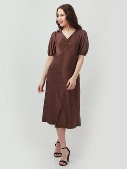 Zink London - Womens Brown Solid Midi Dress