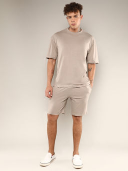 Campus Sutra - Men's Coin Grey Solid Oversized Co-Ord (Set of 2)