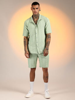 Campus Sutra - Men's Mint Green Ruche-Ribbed Co-Ord (Set of 2)