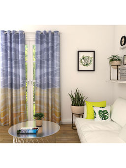 HomeTown - Nora Printed Jacquard Dim Out Door Curtains 7 Feet in Mustard Colour (Set of 2)