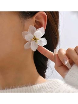 Amorenmore - Frosted Magnolia White Flower Design Stud Earrings