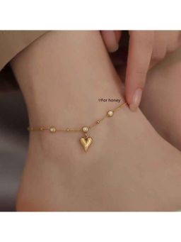 Amorenmore - Golden Heartbeat Adjustable Gold Tone Heart Anklet