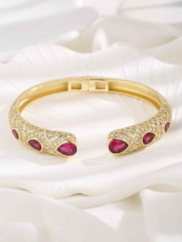 Amorenmore - Crimson Royale Crescent Ruby Gold Plated Bracelet