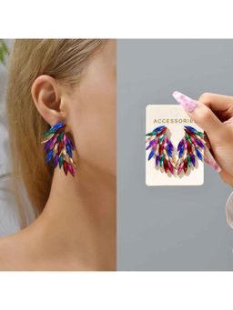 Amorenmore - Aurora Bloom Multicolor Crystal Gold Plated Drop Earrings