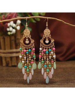Amorenmore - Bohemia Muse Multi Bead Chain Gold Plated Drop Earrings