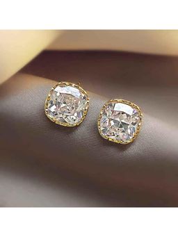 Amorenmore - Celestia Spark Square Crystal Gold Plated Stud Earrings