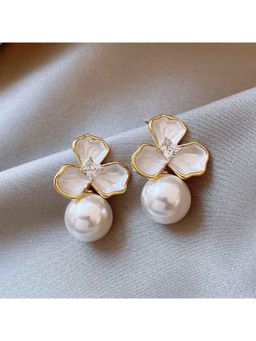 Amorenmore - Ivory Grace Floral Pearl Gold Plated Drop Earrings
