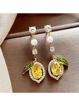 Amorenmore - Citrus Aura Lemon Crystal Gold Plated Drop Earrings