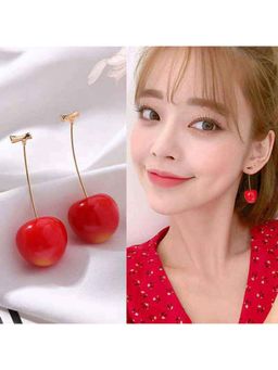 Amorenmore - Cherry Muse Red Enamel Gold Plated Drop Earrings