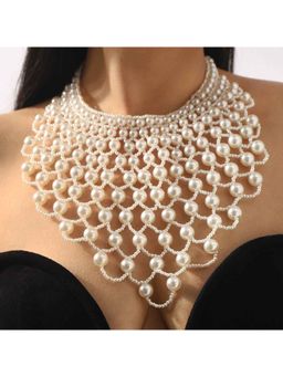 Amorenmore - Celestia Veil Layered Pearl Mesh Statement Necklace