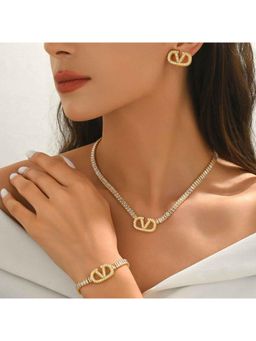 Amorenmore - Celestia Signature Crystal Gold Plated Necklace And Earring Set With Bracelet