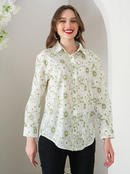 DEBONATELLA - Women White Schiffli Smart Casual Shirt