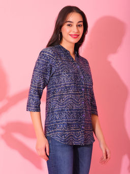 DEBONATELLA - Women Navy Blue Printed Smart Casual Shirt