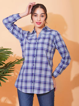 DEBONATELLA - Women Blue Checks Smart Casual Shirt