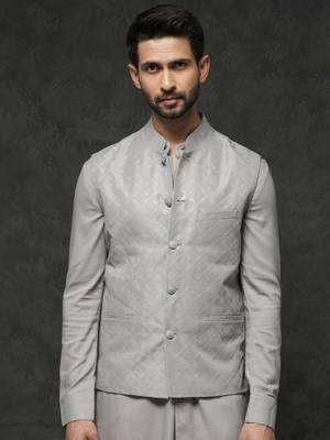 Rare Rabbit Bandi Buy Rare Rabbit Grey Embroidered Regular Fit Bandgala (M) Online
