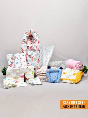 Buy Moms Home New Born Organic Cotton Muslin Gift Set - 17 Items (0-36 ...