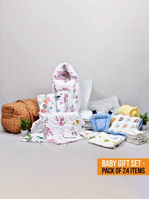 Buy Moms Home New Born Organic Cotton Muslin Gift Set - 24 Items (0-36 ...