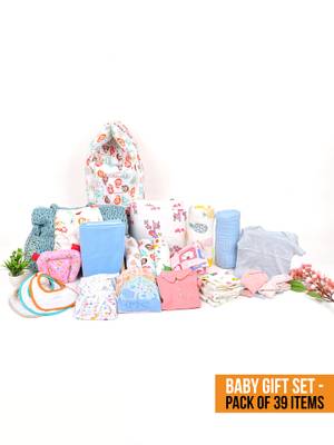 Buy Moms Home New Born Organic Cotton Baby Essentials Gift Set 39 Items ...