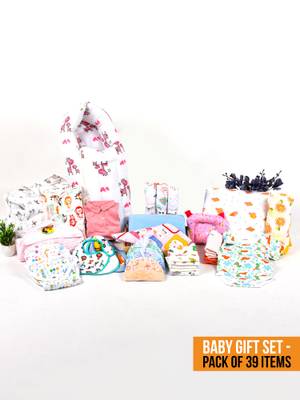Buy Moms Home New Born Organic Cotton Baby Essentials Gift Set 39 Items ...
