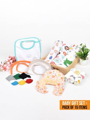 Buy Moms Home New Born Organic Cotton Muslin Gift Set - 15 Items (0-36 ...