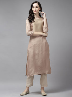 Indo Era Grey Printed Straight Kurta